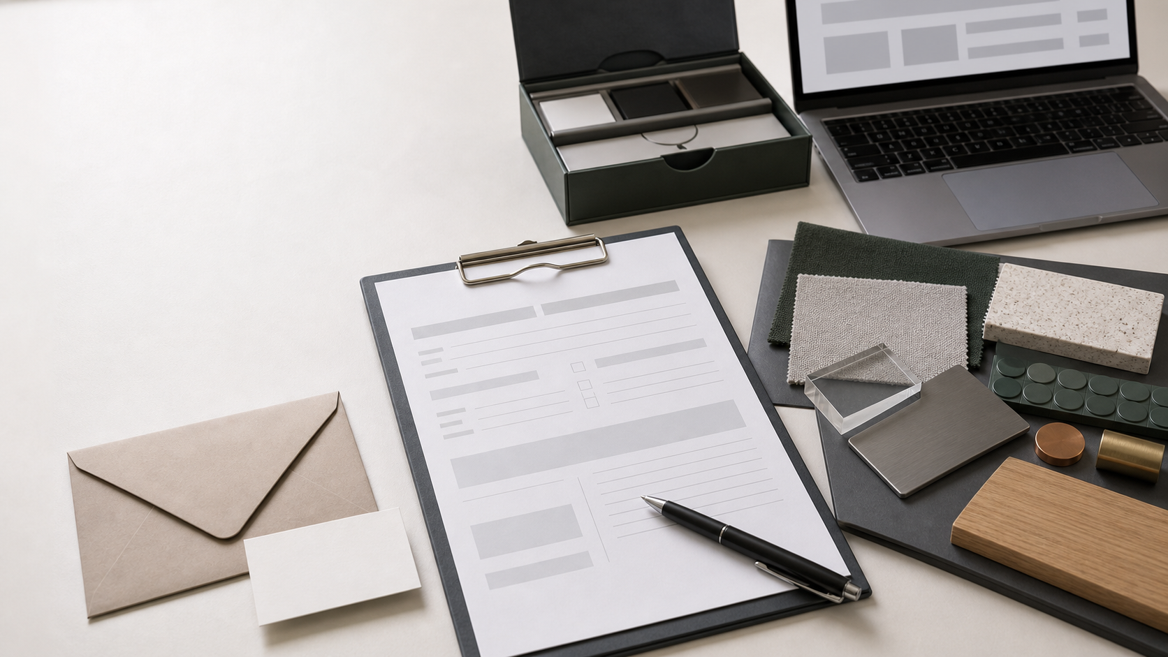 Project notes · brief · material direction · colour direction