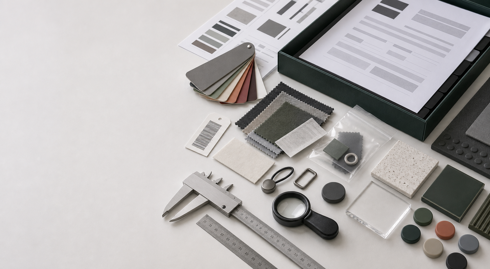 Quality checklist · measurement card · care label · report folder